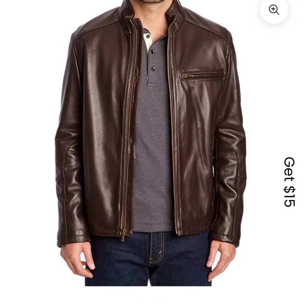 COLE HAAN MEN'S STAND COLLAR GENUINE LEATHER JACKET NWT